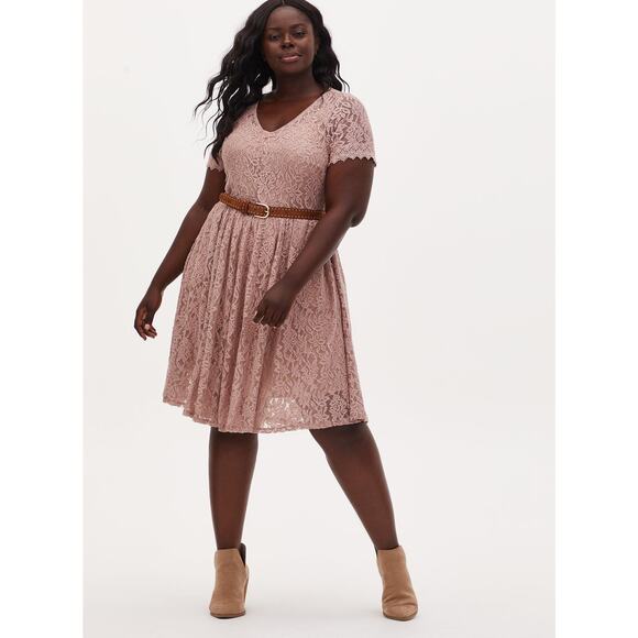 Torrid Dress Lace Dress Skater Dress Knee Length Dress V Neck Dress 2X Pink - Picture 7 of 11